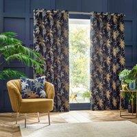 Wylder Tropics Galapagos Jacquard Eyelet Curtains in Navy | Size: 168 cm width x 183 cm drop