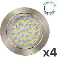 ValueLights Downlight Caravan Fixed Light Fitting 4 Pack With Integrated Cool White Bulbs in Silver