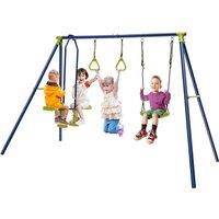 Costway 3-in-1 Kids Swing Set Heavy-Duty A-Frame Swing Set w/ 1 Swing, 1 Glider, 2 Gym Rings
