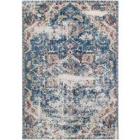 Kukoon Washable & Non Slip Burgundy Blue & Beige Distressed Vintage Area Rug in Navy | Size: 50 cm x 80 cm