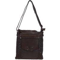 Ashwood Leather Women's 'Estasi' Woven Classic Large Leather Vintage Crossbody Bag in Dark Brown