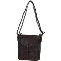 Ashwood Leather Women's 'Tramonto' Vintage Woven Leather Crossbody Bag in Dark Brown