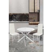 3-Piece Dining Table Set of Upholstered Dining Chairs and Tempered Glass Round Table