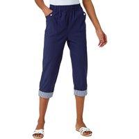 Roman Women's Contrast Detail Cropped Stretch Trousers in Navy | Size: 20