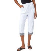 Roman Women's Contrast Detail Cropped Stretch Trousers in White | Size: 18
