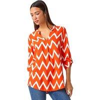 Roman Women's Zig Zag Print V-Neck Pleat Detail Tunic Top in Orange | Size: 10