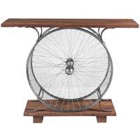 Natural Reclaimed Wood & Metal Console Table Wheel