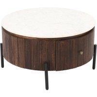 Tilden Mango Wood Round Fluted Coffee Table With Marble Top & Metal Legs