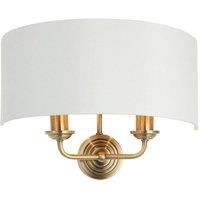 Netlighting Highclere Shade Wall Lamp Antique Brass Plate Vintage White Fabric in Gold
