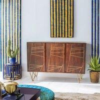 IH Design Large Sideboard with 3 Doors Deiondre Dark Mango in Brown