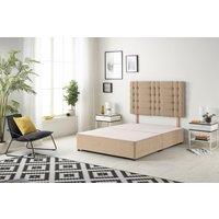 Somnior Bliss Divan Bed Base with Headboard Plush Velvet in Beige | Size: Super King