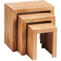 IH Design Duvid Light Mango Wooden Nest of 3 Tables in Brown