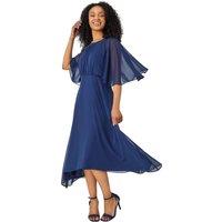 Roman Women's Petite Chiffon Cape Midi Dress in Navy | Size: 10