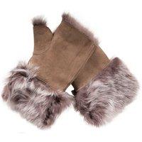 Infinity Leather Women's Shearling Mittens Fingerless Cuffs Toscana Suede Sheepskin Fur in Taupe