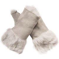 Infinity Leather Women's Shearling Mittens Fingerless Cuffs Toscana Suede Sheepskin Fur in Light Grey