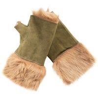 Infinity Leather Women's Shearling Mittens Fingerless Cuffs Toscana Suede Sheepskin Fur in Olive