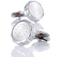 Charles William Men's Luxury Silver Cufflinks with Ridged Bezel & Gold Circle Design