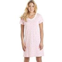 Camille Women's Ditsy Rose Floral Print Cotton Summer Nightshirt in Pink | Size: 18-20