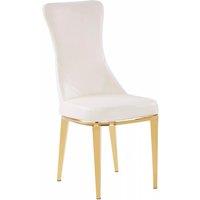 Orsina White Dining Chair, Comfortable Leather Desk Chair, Backrest Dining chair, Faux White Leather in Gold