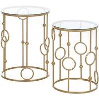 HOMCOM Round Coffee Tables Set of 2 Gold Nesting Side End Tables