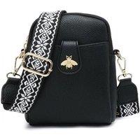 JFY Women's Bee Badge Two Zipped Sections Canvas Strap Cross Body Bag in Black