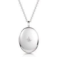 LOVELOX Lockets Women's Large Oval Locket With Clear Crystal in Silver