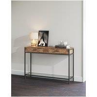 Rustic Brown Drawer Console Desk with Glass Shelf