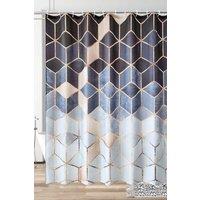 Neel Blue Geometric Bathroom Shower Curtain with 12 Hooks, Mould & Mildew Resistant in Blue | Size: 180 cm width x 200 cm drop