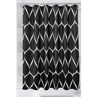 Neel Blue Lattice Design Bathroom Shower Curtain with Hooks, Anti-Mould Mildew Resistant in Black | Size: 180 cm width x 200 cm drop