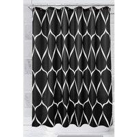 Neel Blue Lattice Design Bathroom Shower Curtain with Hooks, Anti-Mould Mildew Resistant in Black | Size: 180 cm width x 180 cm drop