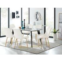 FurnitureboxUK Andria Marble Effect Dining Table With Black Legs & 6 Pesaro Velvet Gold Leg Chairs in Cream