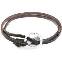 ANCHOR & CREW Men's Ketch Anchor Silver & Flat Leather Bracelet in Brown
