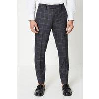 Burton Men's Charcoal Slim Fit Windowpane Check Suit Trouser | Size: 30R