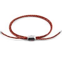 ANCHOR & CREW Men's Edward Silver & Braided Leather SKINNY Bracelet in Red