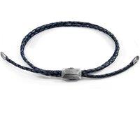 ANCHOR & CREW Men's Edward Silver & Braided Leather SKINNY Bracelet in Blue