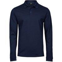 TEE JAYS Men's Luxury Stretch Long-Sleeved Polo Shirt in Navy | Size: Small