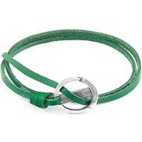 ANCHOR & CREW Men's Ketch Anchor Silver & Flat Leather Bracelet in Green