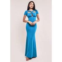 Goddiva Women's Scuba Crepe Twist Cutout Maxi Dress in Teal | Size: 12