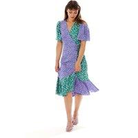 Liquorish Women's Multi Print Midi Wrap Dress in Contrast Colours | Size: 12