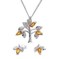 Ojewellery Women's Citrine Tree of Life Necklace Earring Set in Silver | Size: 18 inches