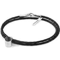 ANCHOR & CREW Women's Midnight Black GUSTATORY Coffee Mug Silver & Braided Leather Bracelet | Size: 19 cm