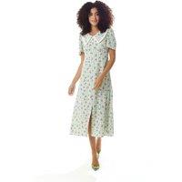 Liquorish Women's Gingham & Floral Midi Dress in Green & White with Trim Lace Collar | Size: 12