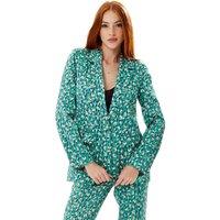 Liquorish Women's Stroke Print Blazer in Green | Size: 8