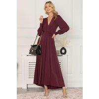 Jolie Moi Women's Rashelle Jersey Long Sleeve Maxi Dress in Burgundy | Size: 20