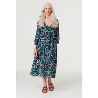 Izabel London Women's Floral Semi Sheer V-Neck Midi Dress in Green | Size: XL