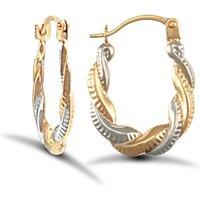 Jewelco London Women's 9ct Yellow & White Gold Twisted Platted Creole Earrings - JER733