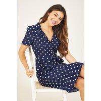 Navy Spotted Shirt Dress