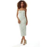 Liquorish Women's Knitted Dress in Sage Green & White Zebra Pattern | Size: Medium/Large