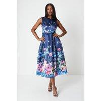 Floral Placement Twill Midi Dress