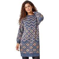 Roman Women's Geometric Print Jacquard Jumper Dress in Grey | Size: 14